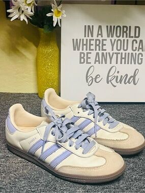 Samba Leather Sneakers in Cream & Lavender